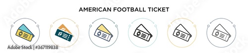 American football ticket icon in filled, thin line, outline and stroke style. Vector illustration of two colored and black american football ticket vector icons designs can be used for mobile, ui, web