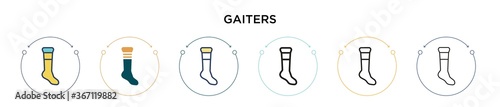 Gaiters icon in filled, thin line, outline and stroke style. Vector illustration of two colored and black gaiters vector icons designs can be used for mobile, ui, web
