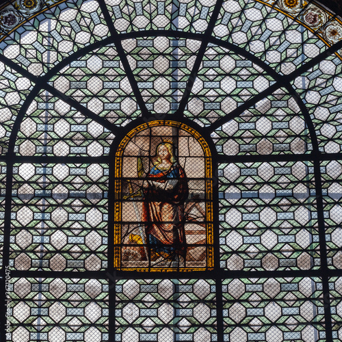 Stained glass window in church Saint-Sulpice