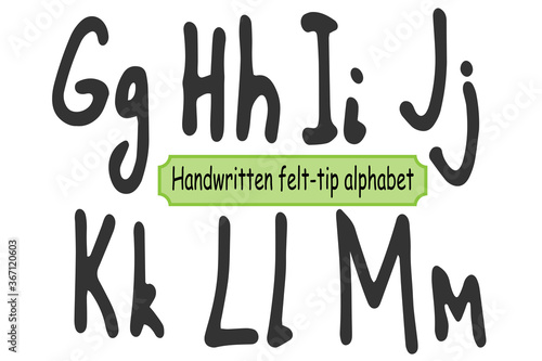 Handwritten alphabet for different print design. Latin uppercase and lowercase hand-drawn lettering.  G, H, I, J, K, L, M letters for your design, banner, logo, type, card, poster. 