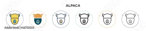 Alpaca icon in filled, thin line, outline and stroke style. Vector illustration of two colored and black alpaca vector icons designs can be used for mobile, ui, web