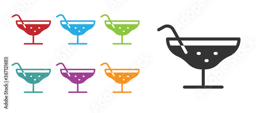 Black Cocktail icon isolated on white background. Set icons colorful. Vector Illustration.