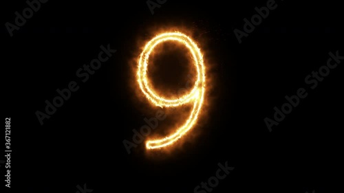 Fire number 9 of burning flame. Number nine made from fire flame. Flaming burn font or bonfire alphabet text with sizzling fiery  shining heat effect. 3D rendering.