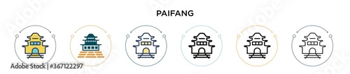 Paifang icon in filled, thin line, outline and stroke style. Vector illustration of two colored and black paifang vector icons designs can be used for mobile, ui, web