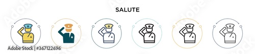 Salute icon in filled, thin line, outline and stroke style. Vector illustration of two colored and black salute vector icons designs can be used for mobile, ui, web