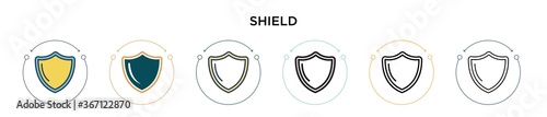 Shield icon in filled, thin line, outline and stroke style. Vector illustration of two colored and black shield vector icons designs can be used for mobile, ui, web