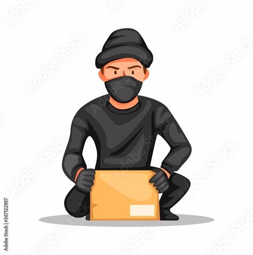 thief crime parcel box. man stealing package online shop package customer in home character concept in cartoon illustration vector