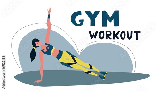 Athletic Female Character Exercising Fitness. Sport Healthy Lifestyle Wellness Concept with Fit Woman Doing Pilates, Training. Vector Flat Illustration