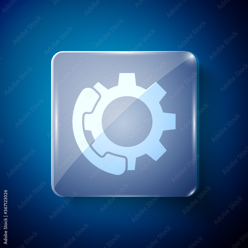 White Telephone 24 hours support icon isolated on blue background. All-day customer support call-center. Full time call services. Square glass panels. Vector Illustration. White Telephone 24 hours support icon isolated on blue background. All-day customer support call-center. Full time call services. Square glass panels. Vector Illustration.