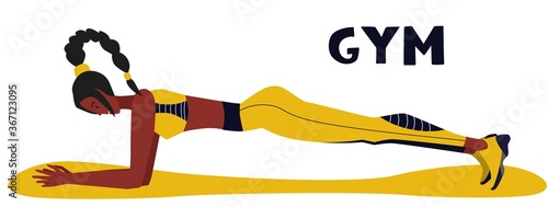 Athletic Female Character Exercising Fitness. Sport Healthy Lifestyle Wellness Concept with Fit Woman Doing Pilates, Training. Vector Flat Illustration