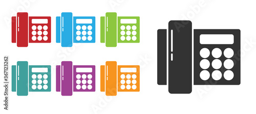 Black Telephone icon isolated on white background. Landline phone. Set icons colorful. Vector Illustration.