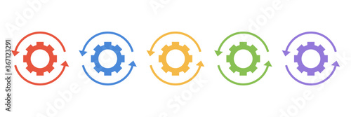 MobileSet gears with arrows in a circle icon isolated on white background. Gearwheel Rotation Direction vector icon. Vector flat illustration.