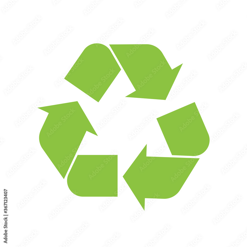 Obraz premium Recycle vector icon. Arrows recycle eco green symbol. Rounded angles. Recycled sign illustration isolated on white background.