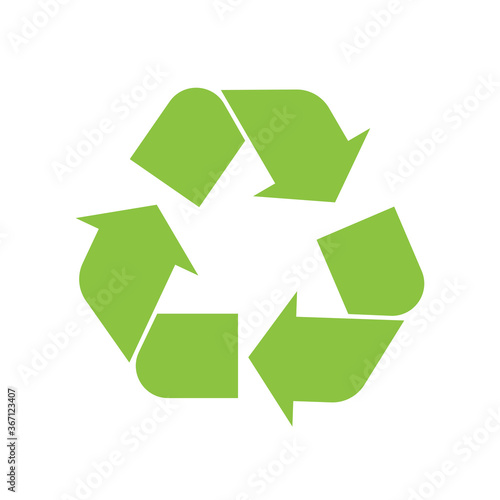 Recycle vector icon. Arrows recycle eco green symbol. Rounded angles. Recycled sign illustration isolated on white background.