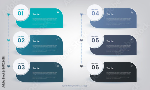Business data visualization. Process chart. Abstract elements of graph, diagram with steps, options, parts or processes. Vector business template for presentation. 6 panels info graphic.