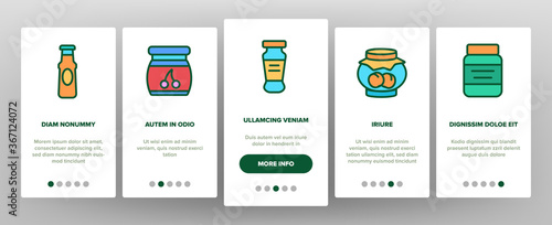 Pickled Product Food Onboarding Mobile App Page Screen Vector. Pickled Berry And Fruit, Vegetables And Juice, Tomato And Cherry, Banana And Peach In Jar Illustrations