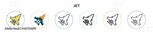 Jet icon in filled, thin line, outline and stroke style. Vector illustration of two colored and black jet vector icons designs can be used for mobile, ui, web