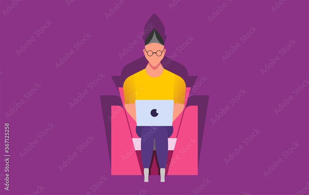 Fototapeta premium Freelancer Illustration. Business concept. freelancer. work at home. night workers. graphic designers. Vector illustration flat design style. Symbol of freelancer, Work from home,Working with a laptop