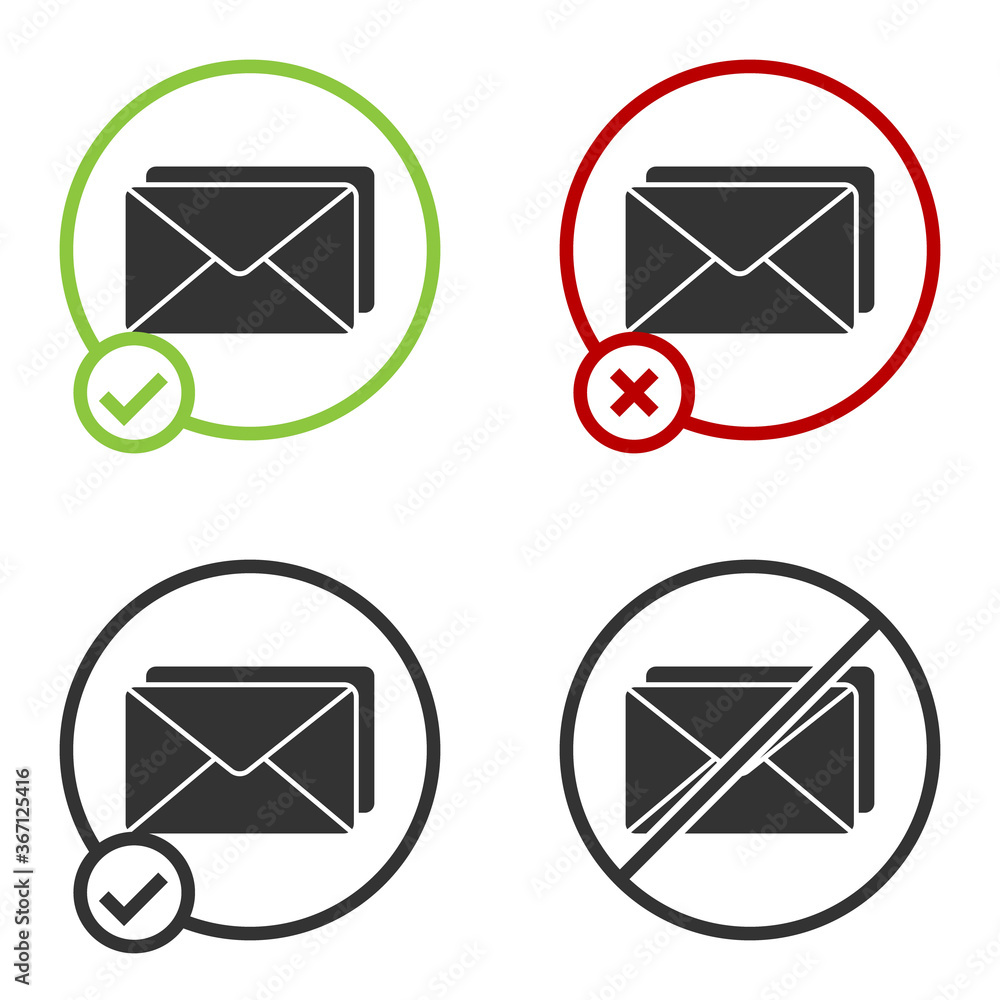 Black Envelope icon isolated on white background. Email message letter symbol. Circle button. Vector Illustration. Black Envelope icon isolated on white background. Email message letter symbol. Circle button. Vector Illustration.