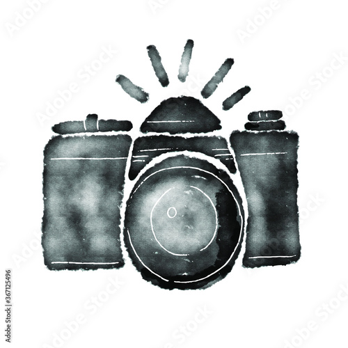 Calligraphic brush camera graphic design concept, logo vector set.