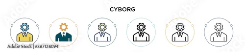 Cyborg icon in filled, thin line, outline and stroke style. Vector illustration of two colored and black cyborg vector icons designs can be used for mobile, ui, web