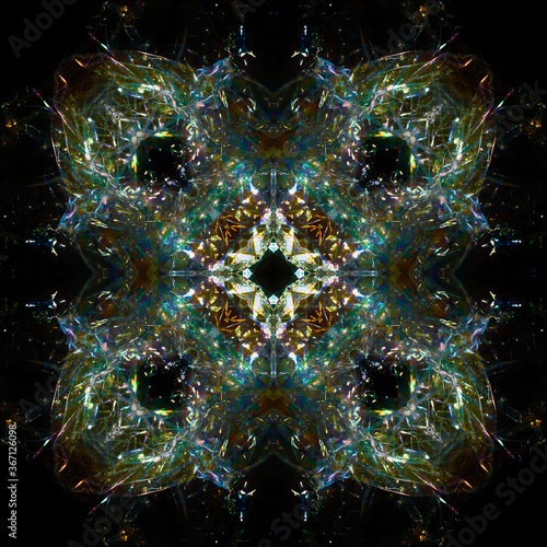 Digital Photography Mandala, Kaleidoscope pattern arabesque - ornamental abstract art flower colorful dark background geometric photo