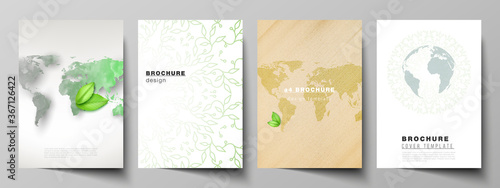 Vector layout of A4 format cover mockups design templates for brochure  flyer  booklet  cover design  book design  brochure cover. Save Earth planet concept. Sustainable development global concept.