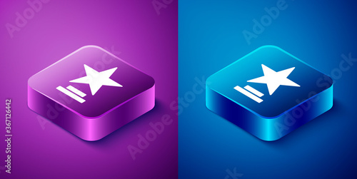 Isometric Movie trophy icon isolated on blue and purple background. Academy award icon. Films and cinema symbol. Square button. Vector Illustration.