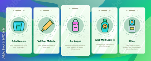 Makeup Remover Lotion Onboarding Mobile App Page Screen Vector. Cosmetic Makeup Remover Cotton And Stick, Tube And Container, Spray And Bottle Illustrations
