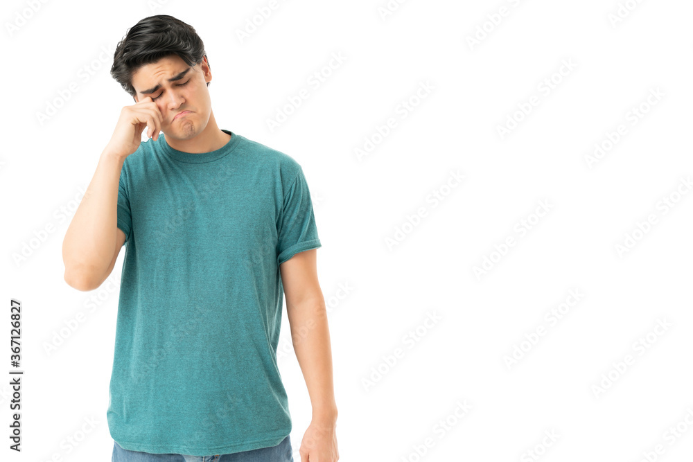 Depressed Man Wiping His Tears With Hand Depressed Man Wiping His Tears With Hand