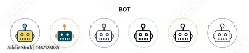 Bot icon in filled, thin line, outline and stroke style. Vector illustration of two colored and black bot vector icons designs can be used for mobile, ui, web
