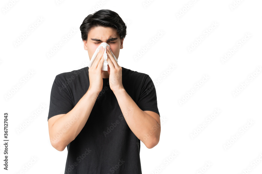 Man Sneezing While Suffering From Flu Man Sneezing While Suffering From Flu