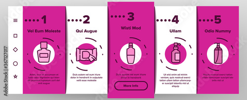 Makeup Remover Lotion Onboarding Mobile App Page Screen Vector. Cosmetic Makeup Remover Cotton And Stick, Tube And Container, Spray And Bottle Illustrations
