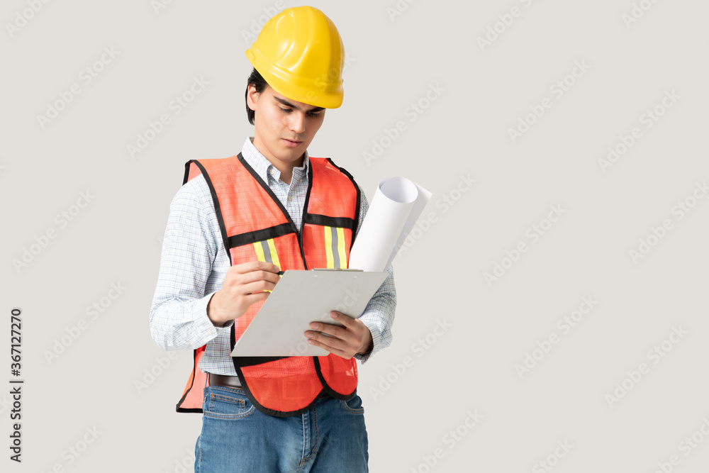 Architect With Document And Blueprint In Studio Architect With Document And Blueprint In Studio