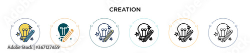 Creation icon in filled, thin line, outline and stroke style. Vector illustration of two colored and black creation vector icons designs can be used for mobile, ui, web