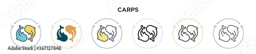 Carps icon in filled, thin line, outline and stroke style. Vector illustration of two colored and black carps vector icons designs can be used for mobile, ui, web