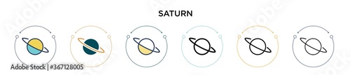 Saturn icon in filled, thin line, outline and stroke style. Vector illustration of two colored and black saturn vector icons designs can be used for mobile, ui, web