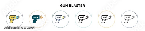 Gun blaster icon in filled, thin line, outline and stroke style. Vector illustration of two colored and black gun blaster vector icons designs can be used for mobile, ui, web