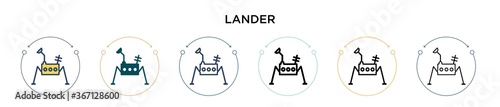 Lander icon in filled, thin line, outline and stroke style. Vector illustration of two colored and black lander vector icons designs can be used for mobile, ui, web