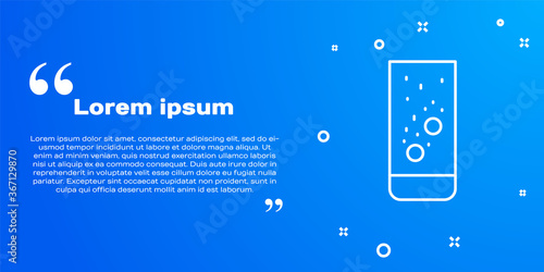 White line Effervescent aspirin tablets dissolve in a glass of water icon isolated on blue background. Vector Illustration.