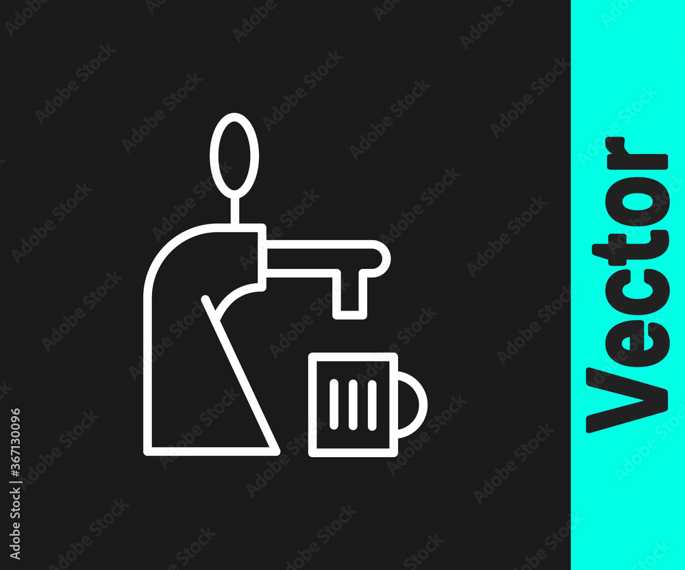 White line Beer tap with glass icon isolated on black background. Vector Illustration. White line Beer tap with glass icon isolated on black background. Vector Illustration.