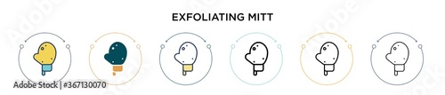 Exfoliating mitt icon in filled, thin line, outline and stroke style. Vector illustration of two colored and black exfoliating mitt vector icons designs can be used for mobile, ui, web