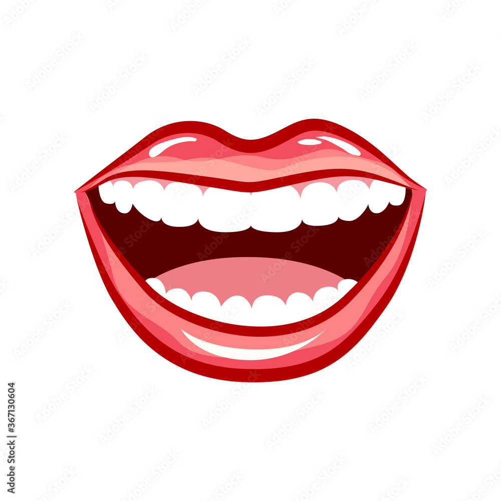 Woman sexy laugh isolated, red lips and white teeth Woman sexy laugh isolated, red lips and white teeth