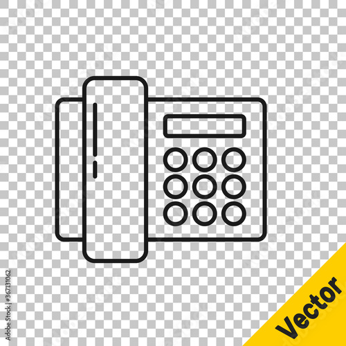 Black line Telephone icon isolated on transparent background. Landline phone. Vector Illustration.