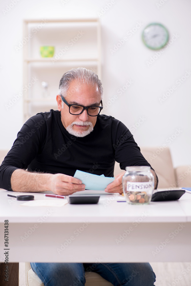 Old male retired in budget planning concept Old male retired in budget planning concept