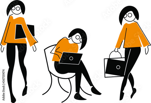 Vector illustrations with a girl and a laptop