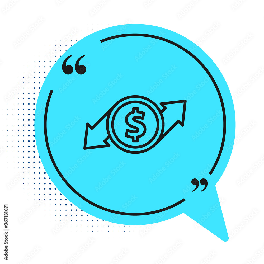 Black line Financial growth and dollar coin icon isolated on white background. Increasing revenue. Blue speech bubble symbol. Vector Illustration. Black line Financial growth and dollar coin icon isolated on white background. Increasing revenue. Blue speech bubble symbol. Vector Illustration.