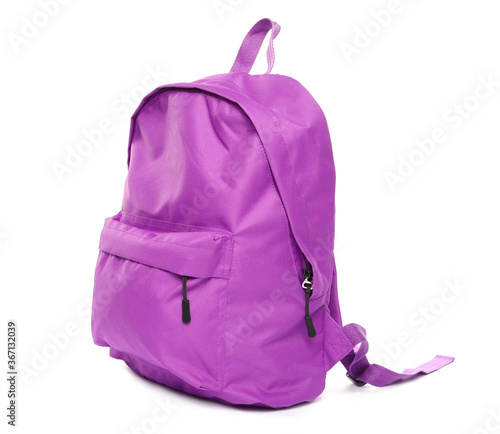 School backpack in purple color isolated on white
