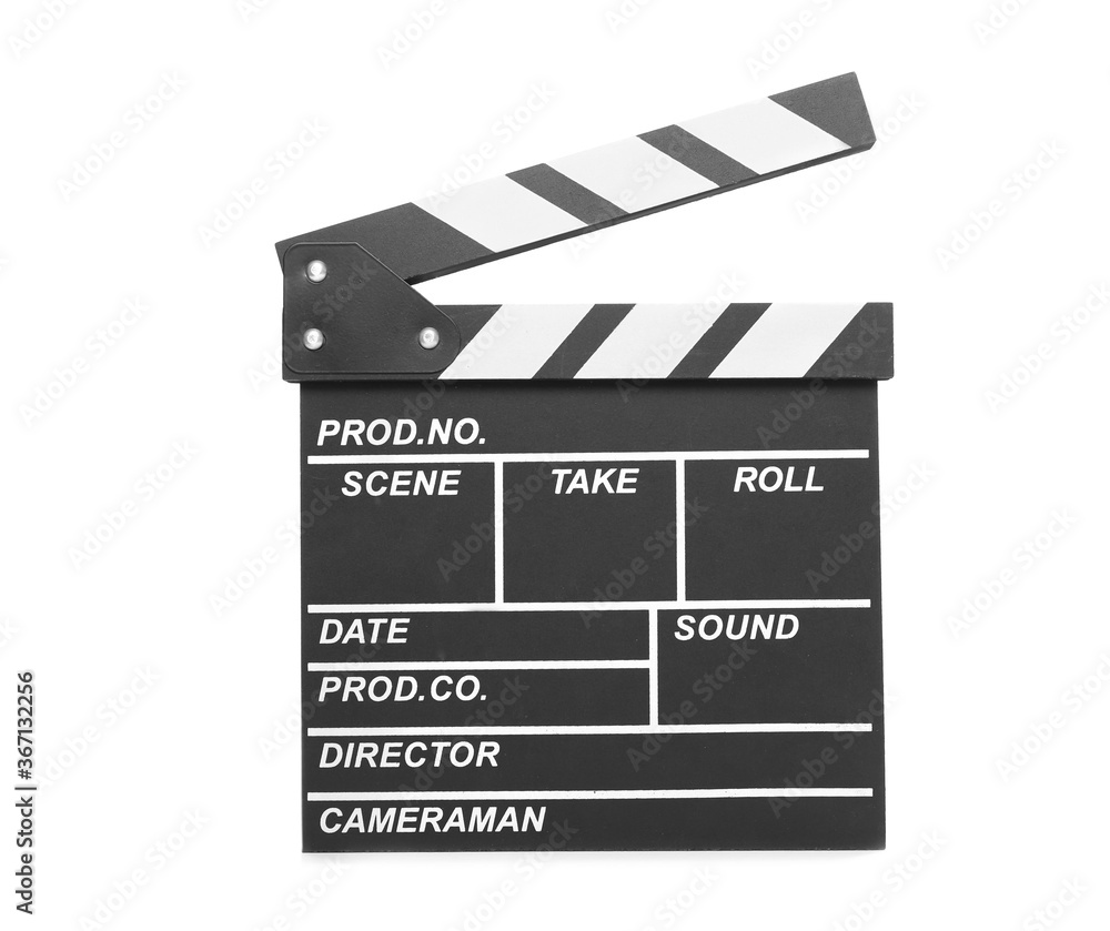 Movie clapperboard isolated on white background