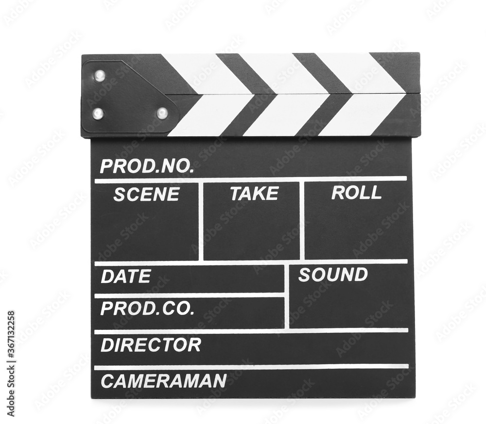 Movie clapperboard isolated on white background